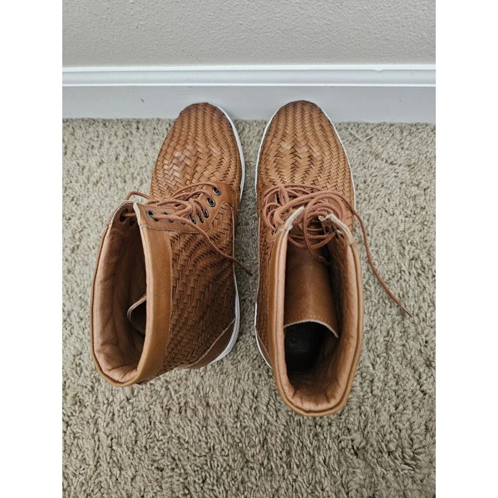 Marc Nolan Magnus Woven Leather High Top Sneakers Boots Cognac Tan Mens Size 8
